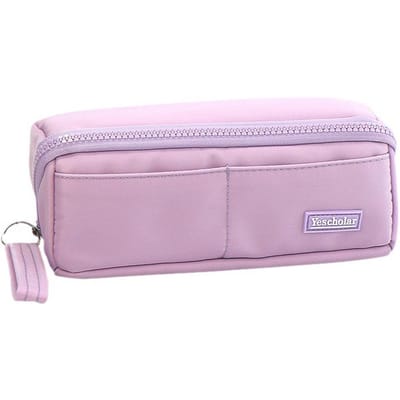 Trousse à crayons Trousse à crayons de grande capacité Durable et facile à nettoyer avec poche à fermeture éclair pour papeterie violet
