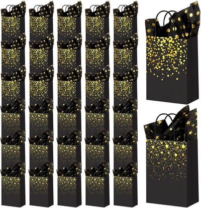 32 Luxe Geschenkzakjes Zwart Goud met Tissuepapier voor Feestelijke Cadeaus