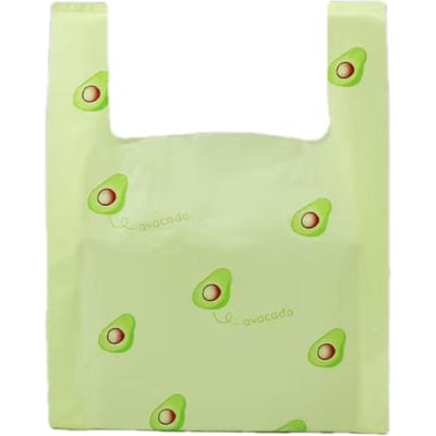 50 Stuks Plastic Draagtas Leuke Fruit Vest Tas Tote Afhaal Hondenzak Leuke Boodschappentas met Handvat groen