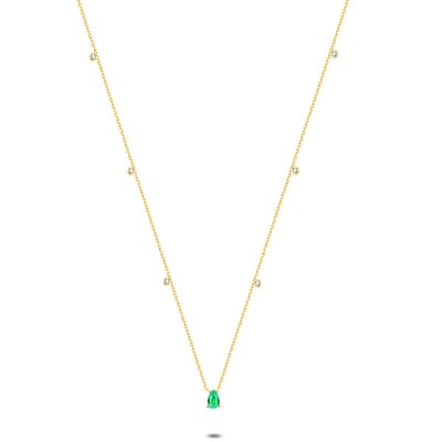 Twice As Nice Halsketting in 18kt verguld zilver, druppel, groen zirkonia 40cm+5cm
