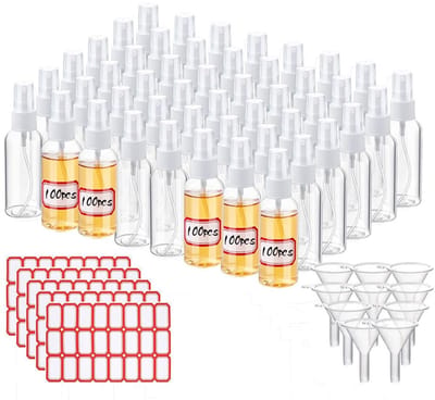 Dailygoods- Spuitflessen 100 stuks - 2 oz/60 ml - Transparant - Navulbaar - Trechter/etiketten - Perfect voor vloeistoffen - Reisinjector