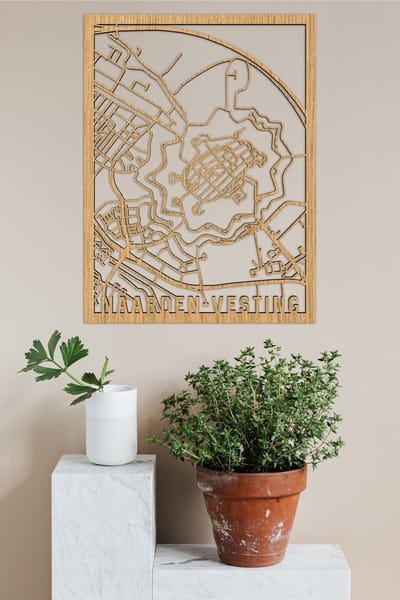 Houten Stadskaart Naarden-Vesting Eikenhout 50x70cm Wanddecoratie Voor Aan De Muur City Shapes