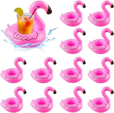 Dailygoods - 12-delige Set Opblaasbare Bekerhouders - Flamingo Onderzetters voor Zwembadfeest