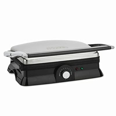 Professionele Elektrische Tafelgrill met Roestvrijstalen Behuizing en Regelbare Temperatuur voor Barbecue en Panini