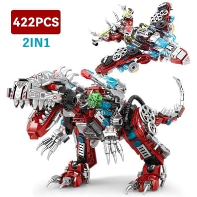 2 EN 1 Mécanique Jurassique Indominus Rex Monde des Dinosaures Blocs Combattant de Ville Dino Park Briques Jouet pour Enfants rouge