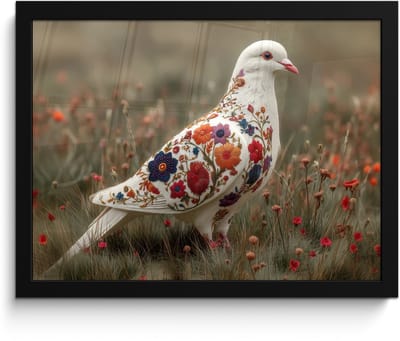 Poster in lijst - Fotolijst 40x30 cm - Posters - Duif - Bloemen - Natuur - Posterlijst zwart - Decoratie - Wanddecoratie woonkamer - Muurdecoratie slaapkamer