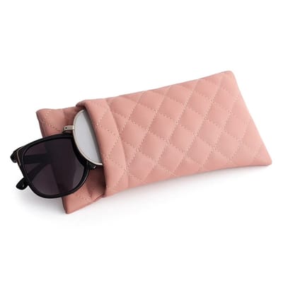 Luxe Brillenkoker Geruit Patroon - Voor 2 Brillen I Bril Etui I Bril Hoesje I Brillendoos I Zonnebrilhouder I PU Leer I Universeel I Roze