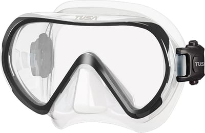 TUSA INO Duikmasker voor Volwassenen – Compact snorkelmasker met single lens en hypoallergene siliconen skirt, comfortabel en eenvoudig in gebruik – Transparant/Zwart – M1011 BK