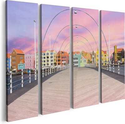 Artaza Canvas Schilderij Vierluik Willemstad Gekleurde Huisjes in Curaçao  - 80x60 - Foto Op Canvas - Canvas Print