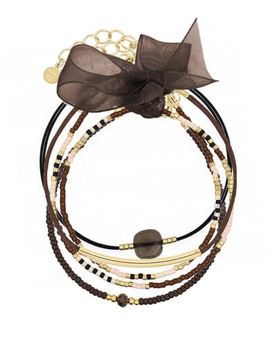 Mint15 Armbandenset 'Dark Brown' - Handgemaakte armbanden donkerbruin / goudkleur - Stainless Steel RVS/Roestvrij staal - Samengestelde cadeauset met 4 armbanden