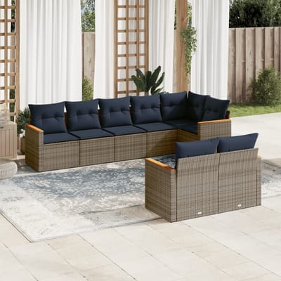 vidaXL - 8-delige - tuinbankset - met - kussens, - grijs - polyrotan