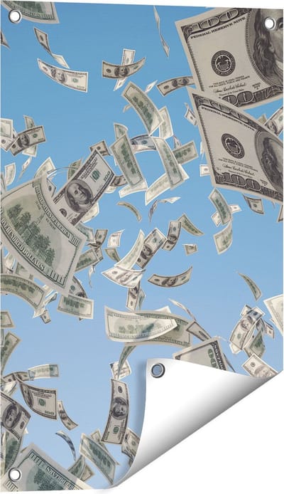 Gards Tuinposter Dollarbiljetten in de Lucht - Geld - 40x60 cm - Tuindoek - Tuindecoratie - Wanddecoratie buiten - Tuinschilderij