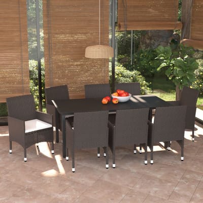 vidaXL - 9-delige - Tuinset - met - kussens - poly - rattan - bruin