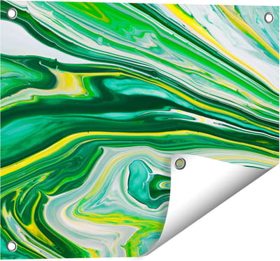 Gards Tuinposter Abstracte Kunst - Groen met Gele Verf - 50x40 cm - Tuindoek - Tuindecoratie - Wanddecoratie buiten - Tuinschilderij