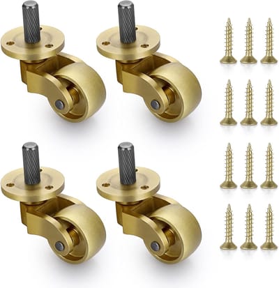4 stuks universele wielen van massief messing, 360° draaibaar voor meubels, 25 mm