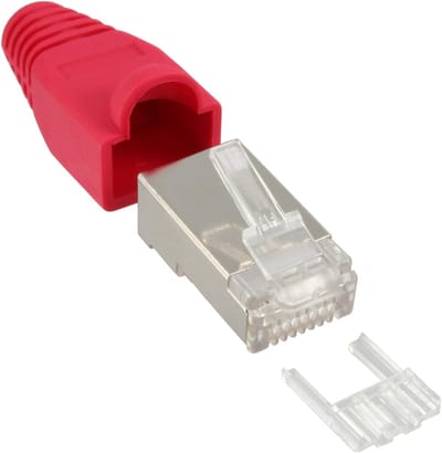 RJ45 krimp connectoren (STP) voor CAT6 netwerkkabel (flexibel) - 10 stuks (3-delig) / rood