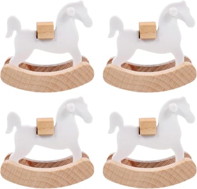 Miniatuur Schommelpaarden - Poppenhuis Meubels - Poppenhuis Decoratie - Natuurlijke Houttextuur - 4 stuks 6 cm - Multi