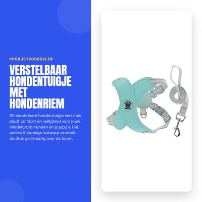 Dailygoods- Hondentuigje Verstelbaar - Hondenriem - Anti-trek - Ademend Hondenvest - D-vormige Ring - Geschikt voor Middelgrote Honden - Hondenharnas