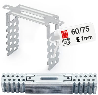 LUN FIX - Directe hangers 60/75 mm - 100 stuks - Materiaaldikte 1 mm - U-hangers - Nauwkeurige plafondprofielmontage