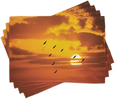 ABAKUHAUS Vogels-placematten, vogels vliegen bij zonsondergang, van antislip, kleurechte en wasbare stof voor de eetkamer, oranje