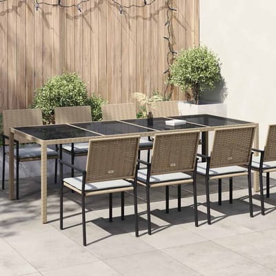 vidaXL - Tuintafel - 250x100x75 - cm - gehard - glas - en - poly - rattan - beige