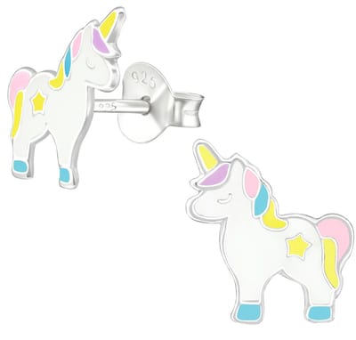 Joy|S - Zilveren eenhoorn oorbellen - 10 mm - unicorn