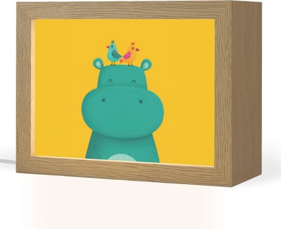 Nachtlampje 20x15 cm - Kinder lampje - Nijlpaard - Vogels - Groen - Geel - Tafellamp kinderkamer - Slaapkamer lamp - Bedlamp kinderen - Kinderlampje stopcontact - Wandlamp babykamer - Nachtlampjes