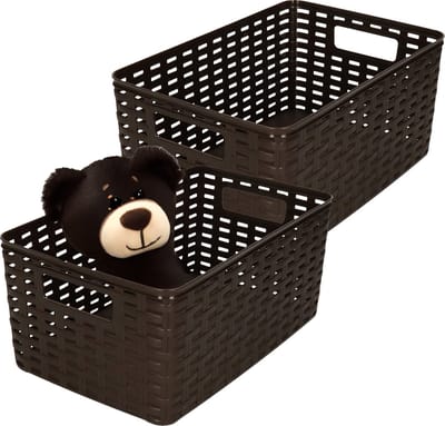 Plasticforte Opbergmand - 4x - Kastmand - rotan kunststof - donkerbruin - 10 Liter - 22 x 33 x 16 cm