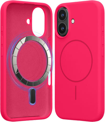 kwmobile Telefoonhoesje voor Apple iPhone 16 - Hoes met siliconen randen en magnetische achterkant compatibel met MagSafe, in neon roze