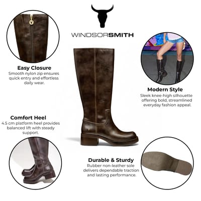 Windsorsmith Dames Espresso Bruine Kunstleren Kniehoge Rijlaarzen - Techniek