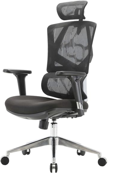 SIHOO bureaustoel bureaustoel ergonomisch, lendensteun hoge rugleuning 3D armleuningen ~ zwart gestoffeerd