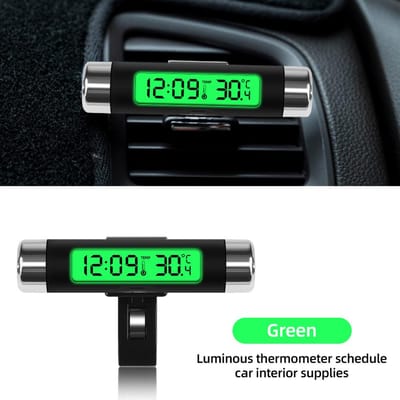 2-in-1 Auto Horloge Thermometer Ontluchter Clip-on Lichtgevende Klok LCD Digitaal Scherm Met Blauwe Achtergrondverlichting Interieuraccessoires groen