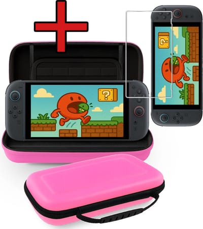 Hoes Geschikt voor Nintendo Switch 2 Case Hard Cover Bescherm Hoesje Met Screenprotector - Case Geschikt voor Nintendo Switch 2 Hoes - Roze