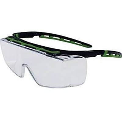 PRO FIT veiligheidsbril Kubik, EN 166/170, OTG, zwart/groene veren, heldere panoramische lens, anticondens