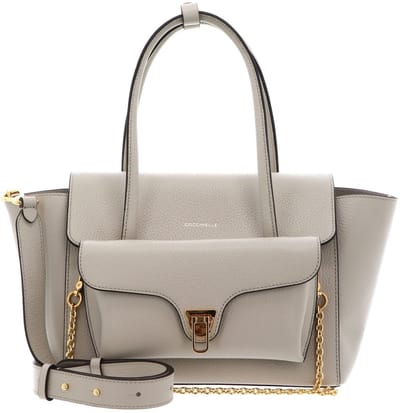 COCCINELLE Leren handtas schoudertas Double Beat Grained Leather Handbag Eucalipto Lichtgrijs