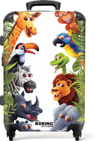 NoBoringSuitcases.com® - Kinderkoffer jungle - Kindertrolley dieren - Koffer kinderen groot - Rolkoffer lichtgewicht - Reiskoffer met 4 wielen - Grote trolley XL - 20 kg bagage