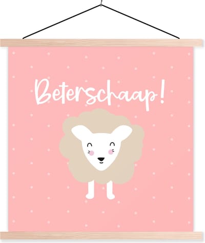 Posterhanger incl. Poster 40x40 cm - Schoolplaat - Beterschap - Quotes - Schaap - Textielposter - Blanke latten