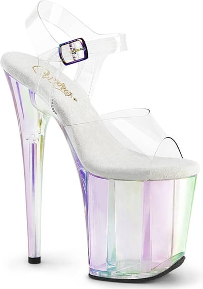 Pleaser - FLAMINGO-808HT Sandaal met enkelband, Paaldans schoenen - US 6 - 36 Shoes - Transparant