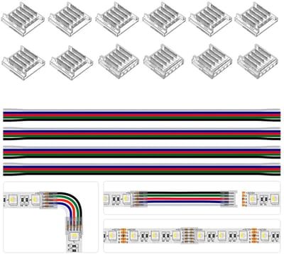 Allecto - 5pin Connector kit - LED Verlengkabel - Transparant - 12mm - Connectoren voor RGBW5050 - Voor binnenshuis gebruik - 15 cm