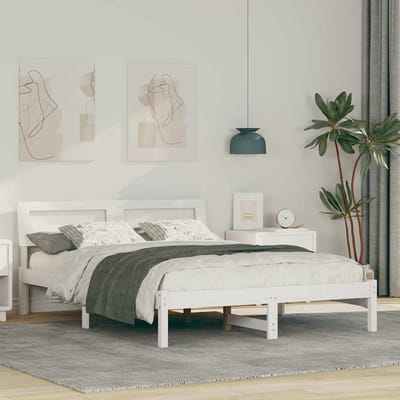vidaXL - Bedframe - met - hoofdeinde - Wit - 120 - x - 200 - cm - Massief - grenenhout