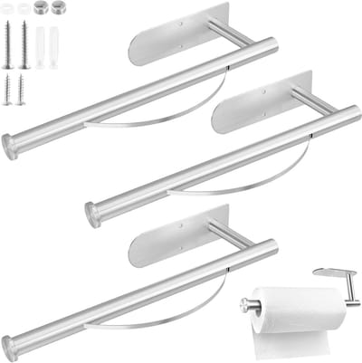 Allecto Plus - Keukenrolhouder set van 3 zonder boren - zilver - RVS houder met rem - wandmontage voor keuken en toilet