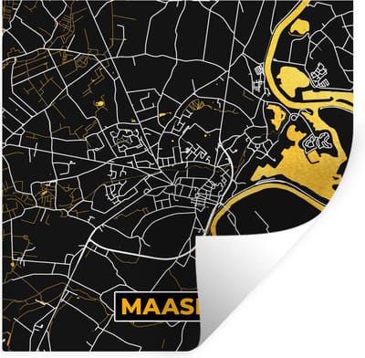 Muurstickers - Sticker Folie - Kaart - Maaseik - Plattegrond - Stadskaart - Goud - 100x100 cm - Plakfolie - Muurstickers Kinderkamer - Zelfklevend Behang XXL - Zelfklevend behangpapier - Stickerfolie
