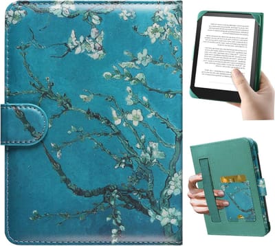 Universele Hoes voor 6'' eBook Reader - Beschermende Case voor Kindle, Kobo en Tolino met Ingebouwde Pocket en Bloemenpatroon