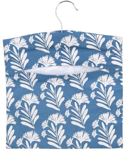 Bloemenprint wasknijperhouder met haak - stijlvolle opvangzak voor wasknijpers in blauw en wit