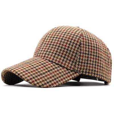 Geruite Baseballpet - Warm, Lichtgewicht & Verstelbaar voor Herfst/Winter Buitenactiviteiten Adjustable beige