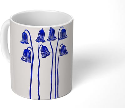 Mok - Koffiemok - Bloemen - Blauw - Lijnen - Bloemblaadjes - Mokken - 350 ML - Beker - Koffiemokken - Theemok