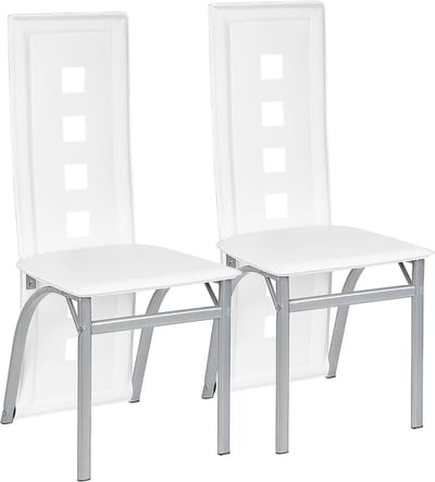 PIPIPOXER-Eetkamerstoelen-Set Van 2 -Keukenstoel Woonkamerstoelen Kunstleer Hoge rugleuning,Wit