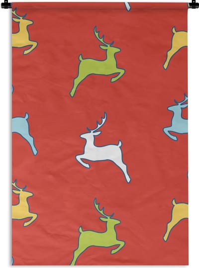 Wandkleed - Wanddoek - Patroon - Hert - Rood - 60x90 cm - Wandtapijt