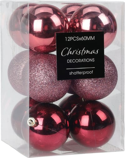 Christmas Decoration Kerstballen - 12x - 6 cm - kunststof - roze - kerstversiering