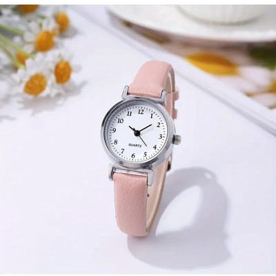 Montres à quartz pour femmes Montre-bracelet décontractée à petit cadran pour femmes Montre-bracelet en cuir rose